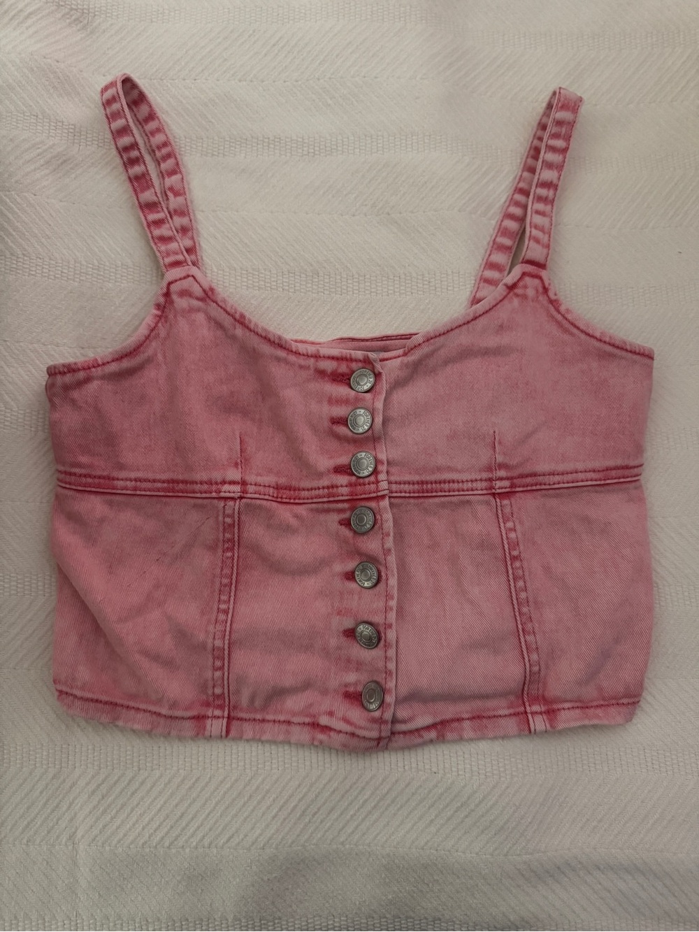Forever 21 Pink Button-Front Denim Crop Top